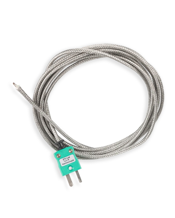 ETI Givare, termoelement typ K, snabb trådgivare Ø3mm, för höga lufttemperatur, t.ex. ugnar och värmeskåp, 2 meter värmetålig glasfiber-kabel