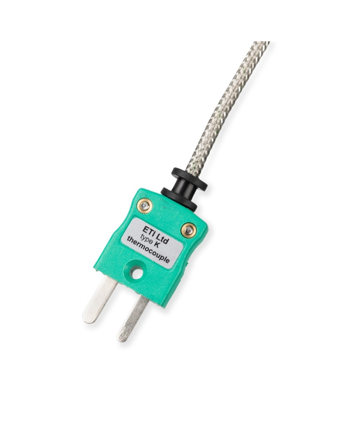 ETI Givare, termoelement typ K, snabb trådgivare Ø3mm, för höga lufttemperatur, t.ex. ugnar och värmeskåp, 2 meter värmetålig glasfiber-kabel