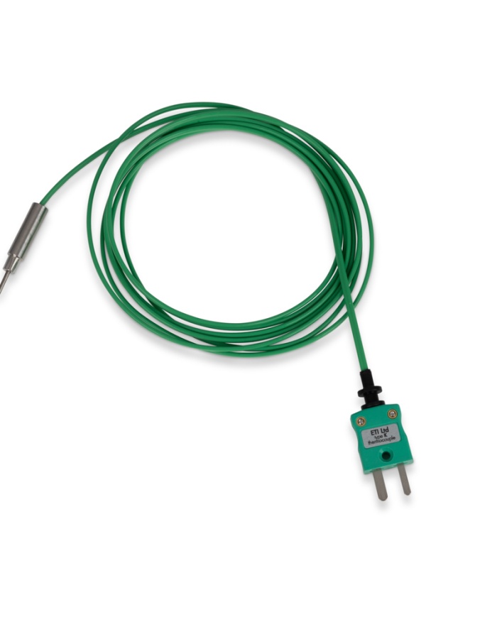 ETI Givare, termoelement typ K, böjbar lång givare Ø1,5 x 1000mm, för höga lufttemperatur, t.ex. ugnar och värmeskåp, 2 meter värmetålig PTFE-kabel