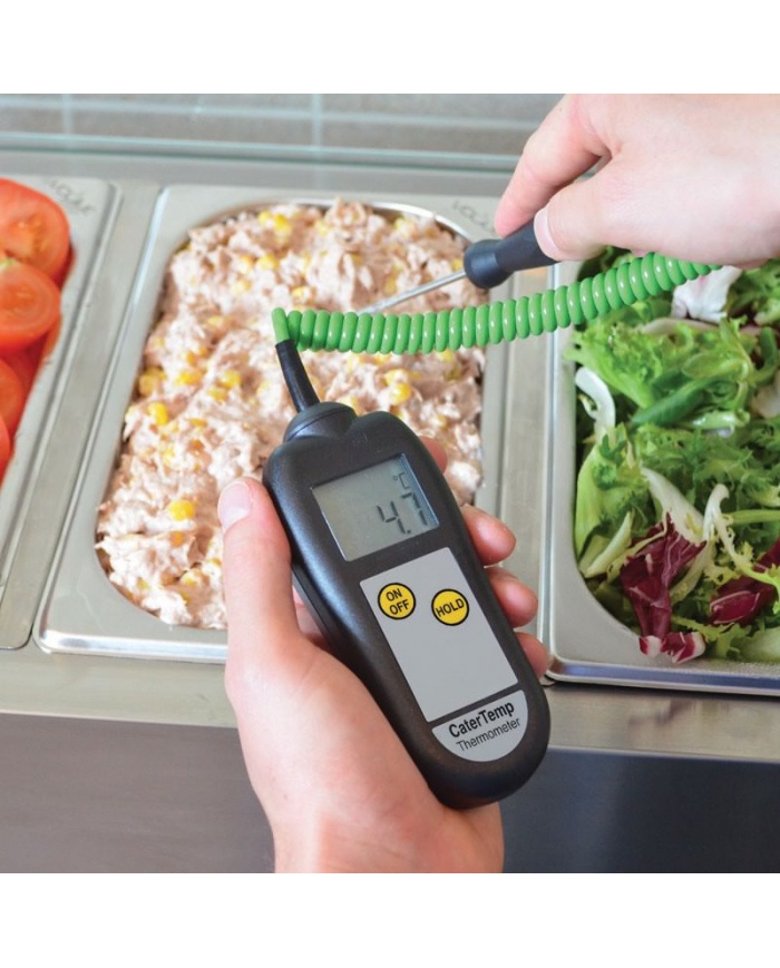 ETI Termometer CaterTemp® för givare termoelement typ K. Inklusive givare. Lämpad för catering av livsmedel. Mätområde -50 till 300°C. Kalibreringscertifikat ingår
