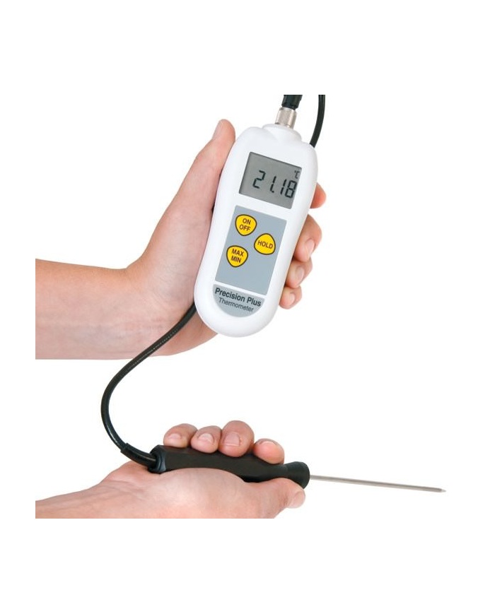 ETI Termometer Precision Plus, termometer med hög noggrannhet för PT100-givare. Levereras inklusive givare för vätskor, 17-160222. Med kalibreringscertifikat. Lumberg kontakt