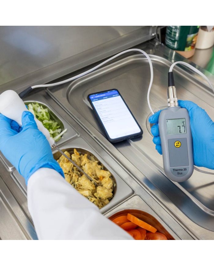 ETI Termometer Therma® 22 Blue, temperaturöverföring med Bluetooth. För NTC-termistorgivare, Lumbergkontakt. Gratis app för mobiltelefon. Med kalibreringscertifikat.