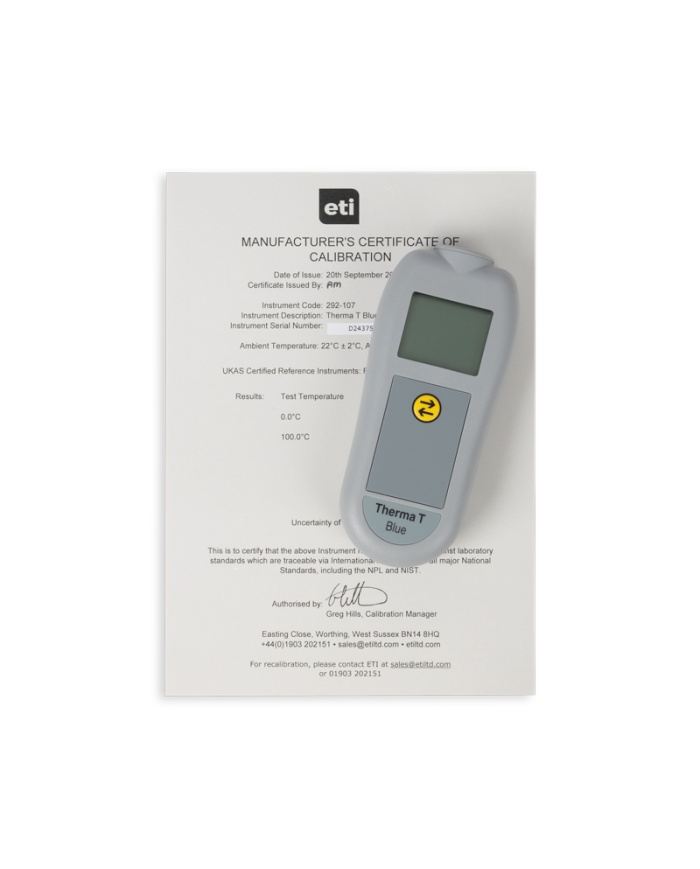 ETI Termometer Therma® T Blue, temperaturöverföring med Bluetooth. För givare termoelement Typ T. Gratis app för mobiltelefon. Med kalibreringscertifikat.