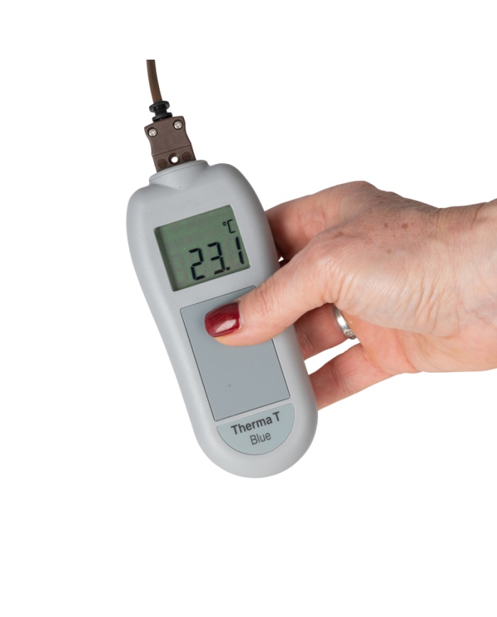 ETI Termometer Therma® T Blue, temperaturöverföring med Bluetooth. För givare termoelement Typ T. Gratis app för mobiltelefon. Med kalibreringscertifikat.