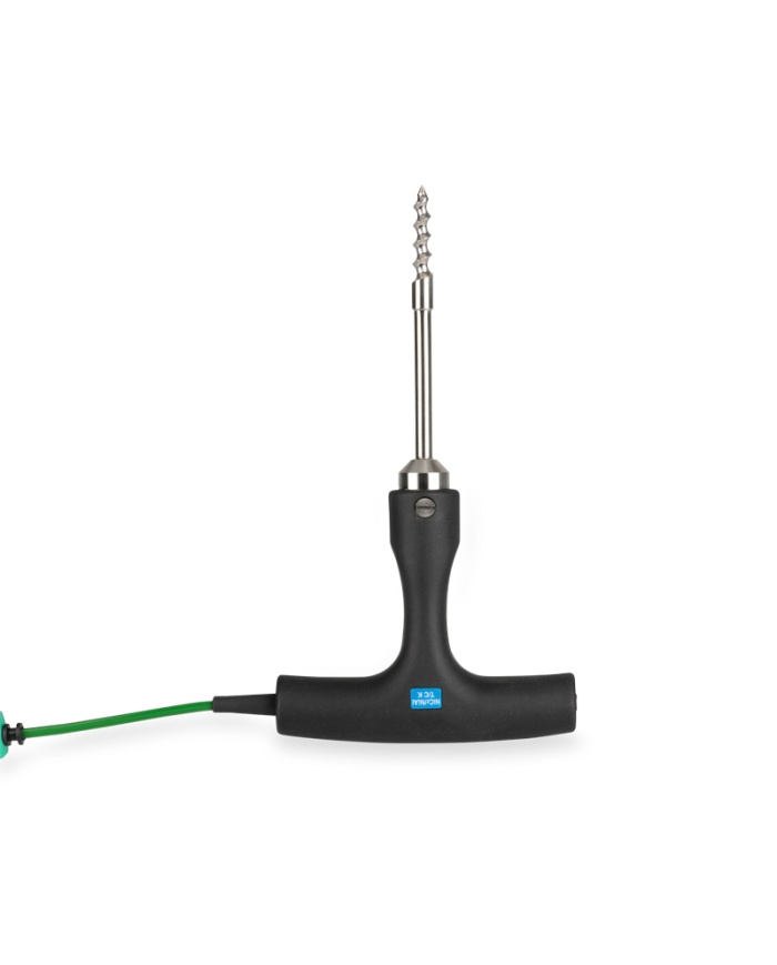 ETI Givare, termoelement typ K, korkskruv-givare med T-handtag för hårda eller semi-frysta livsmedel, Ø8 x 100mm, 1 meter värmetålig PVC-spiralkabel