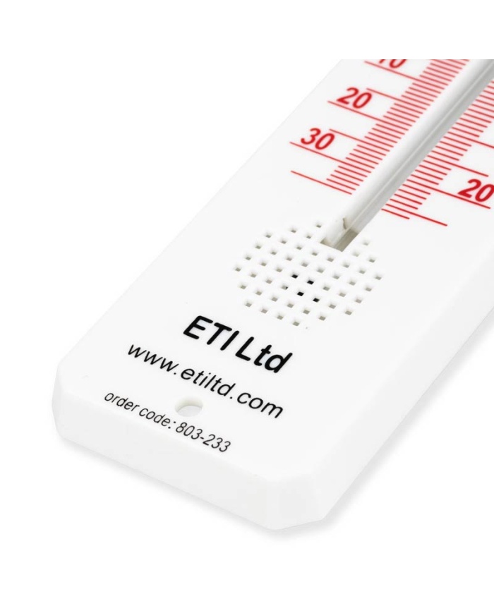 ETI Rumstermometer, analog, mäter mellan -30 till +50°C. Mått: 45 x 195mm