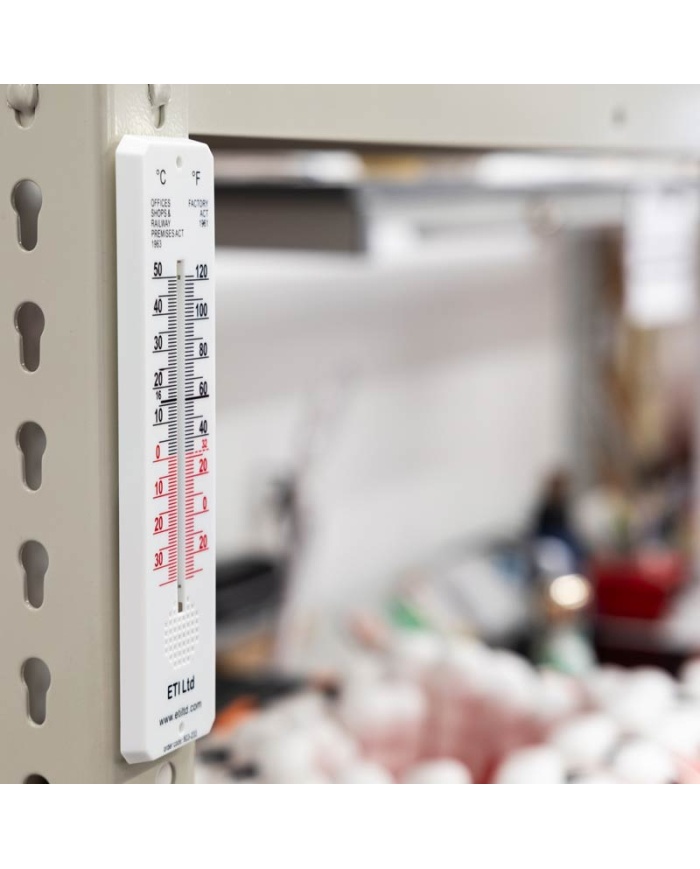 ETI Rumstermometer, analog, mäter mellan -30 till +50°C. Mått: 45 x 195mm