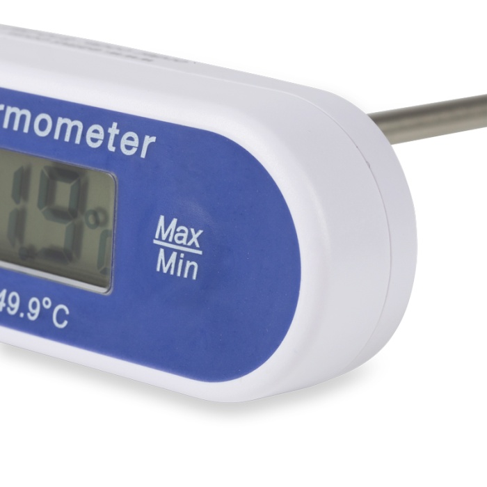 ETI Vattentät instickstermometer 300 mm, med display riktad uppåt, med skydd och min- / maxvisning