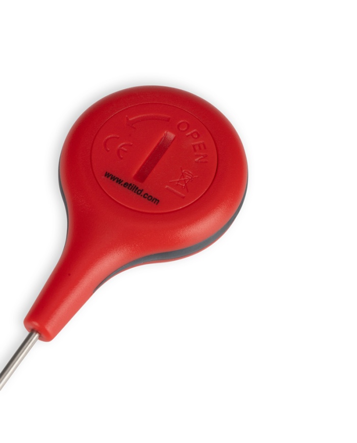 ETI ThermaStick® digital instickstermometer, vattentät, med snabb tunn nål, Ø1,6 x 115 mm, mätområde -49,9 till +299,9°C, röd