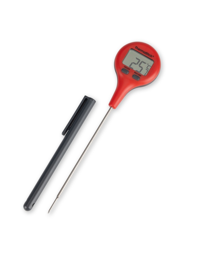 ETI ThermaStick® digital instickstermometer, vattentät, med snabb tunn nål, Ø1,6 x 115 mm, mätområde -49,9 till +299,9°C, röd