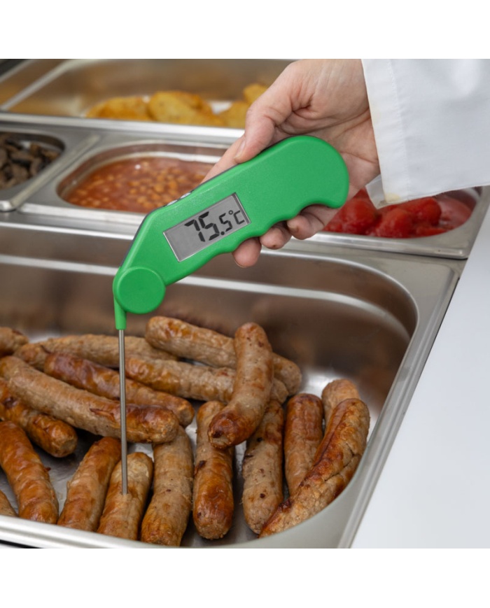 ETI Gourmet-termometer, infällbar nål, vattentålig med knapp för korrekt visning av 0°C i isbad - grön