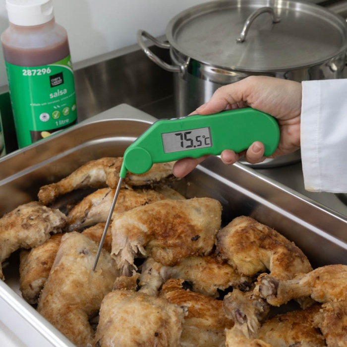 ETI Gourmet-termometer, infällbar nål, vattentålig med knapp för korrekt visning av 0°C i isbad - grön