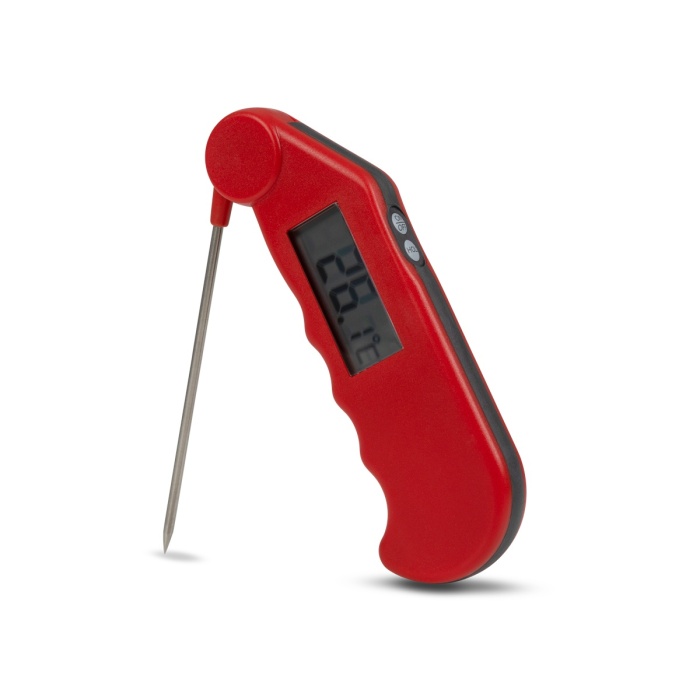 ETI Gourmet-termometer, infällbar nål, vattentålig med knapp för korrekt visning av 0°C i isbad - röd