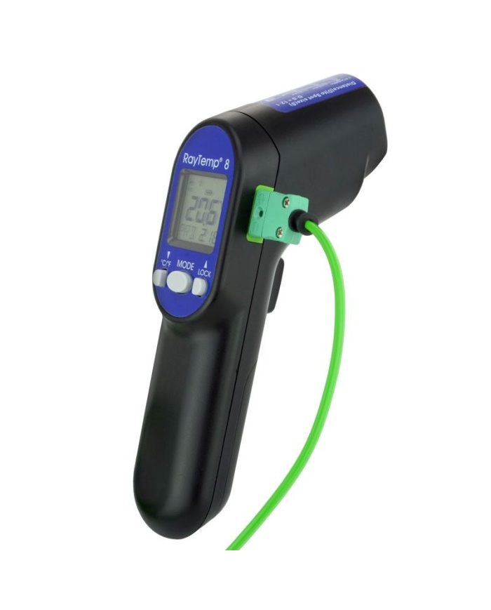 ETI RayTemp® 8 Infraröd termometer för temperaturer från -60 till +500°C. 12:1 avstånd:mätyta. Med uttag för givare termoelement typ K