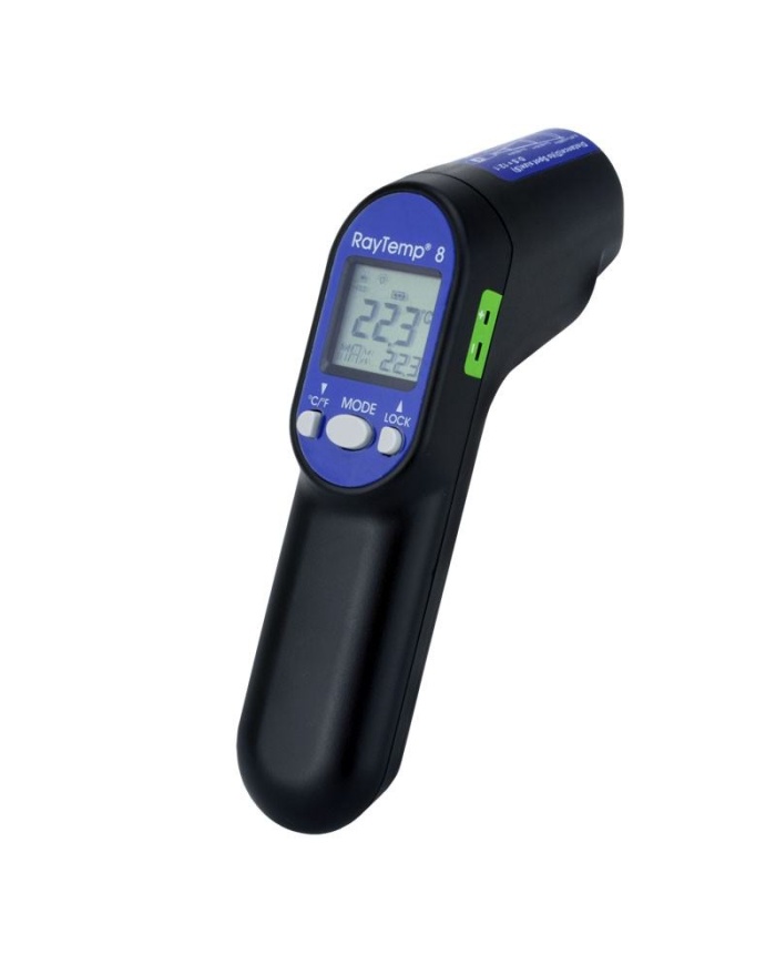 ETI RayTemp® 8 Infraröd termometer för temperaturer från -60 till +500°C. 12:1 avstånd:mätyta. Med uttag för givare termoelement typ K