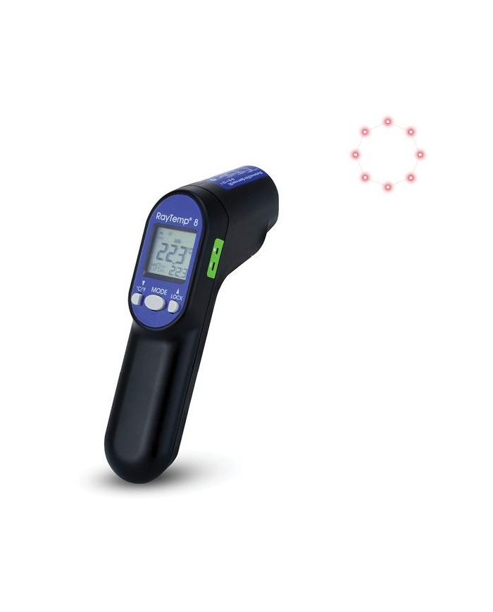 ETI RayTemp® 8 Infraröd termometer för temperaturer från -60 till +500°C. 12:1 avstånd:mätyta. Med uttag för givare termoelement typ K