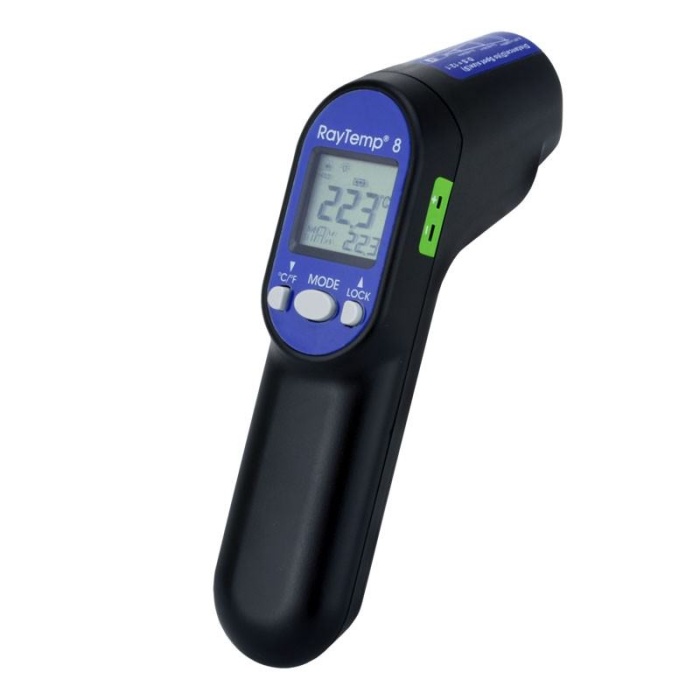 ETI RayTemp® 8 Infraröd termometer för temperaturer från -60 till +500°C. 12:1 avstånd:mätyta. Med uttag för givare termoelement typ K
