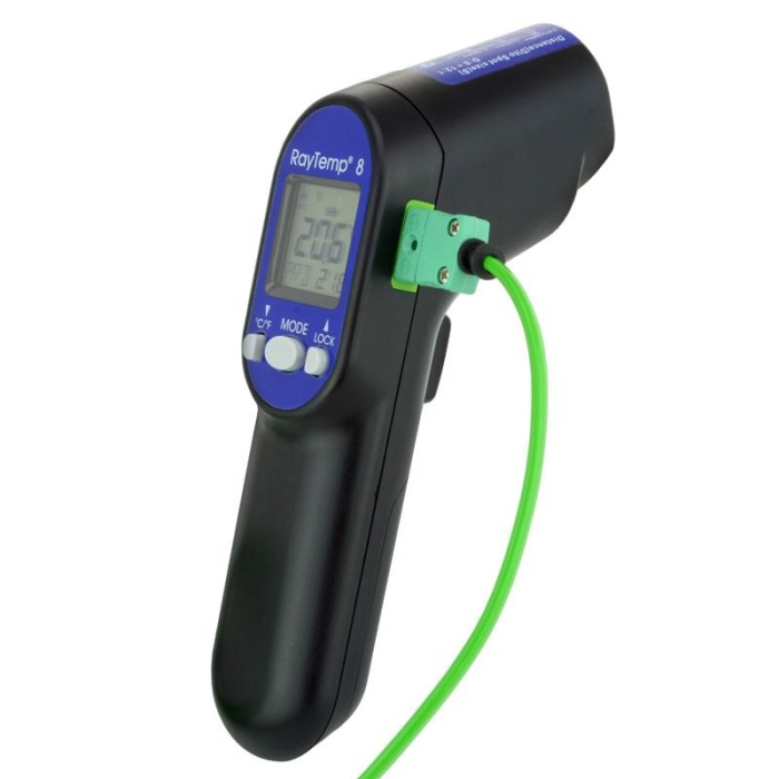 ETI RayTemp® 8 Infraröd termometer för temperaturer från -60 till +500°C. 12:1 avstånd:mätyta. Med uttag för givare termoelement typ K
