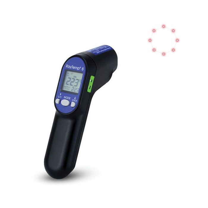ETI RayTemp® 8 Infraröd termometer för temperaturer från -60 till +500°C. 12:1 avstånd:mätyta. Med uttag för givare termoelement typ K